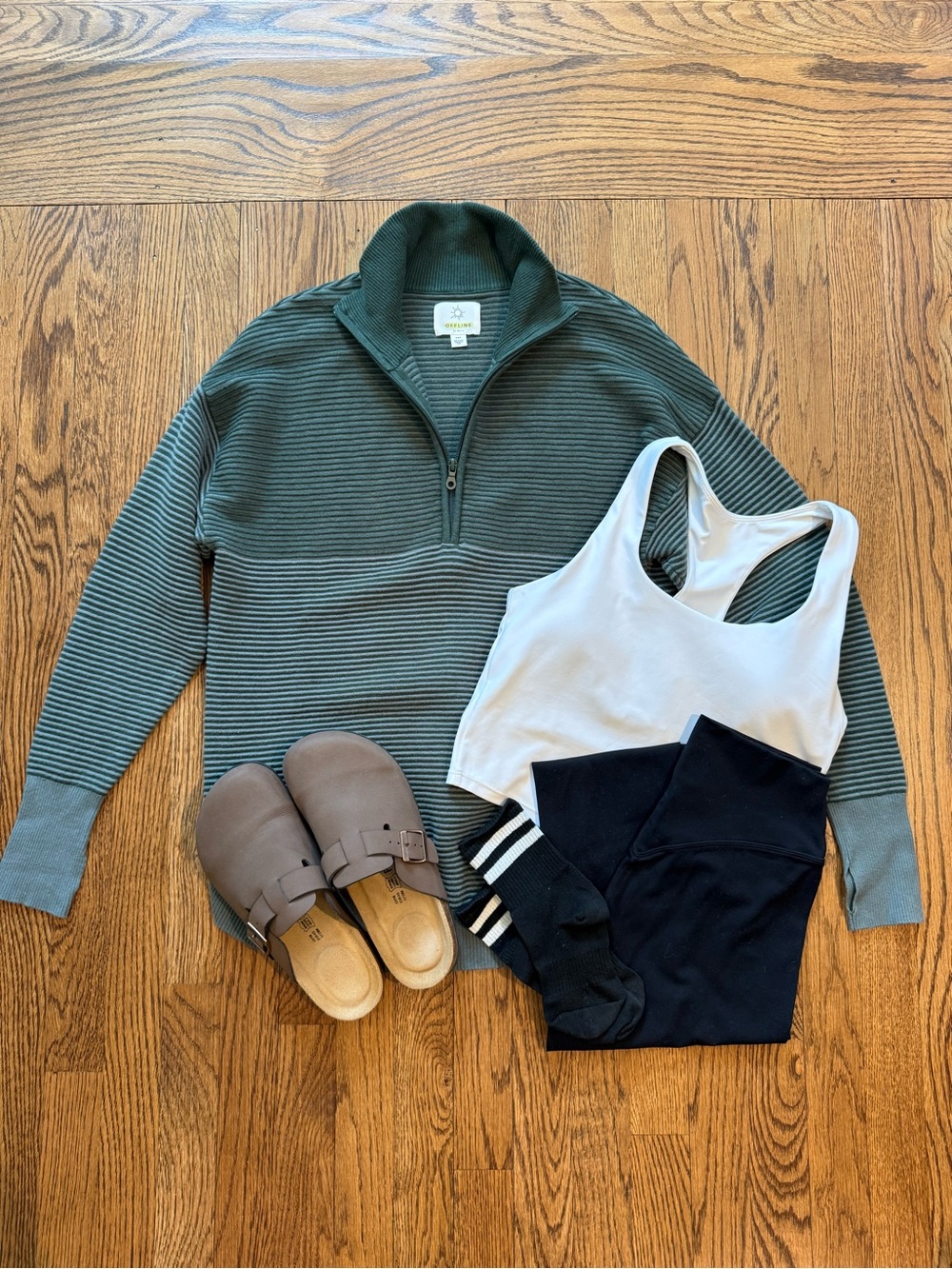 Aerie Quarter-Zip Ribbed Sweater in Green